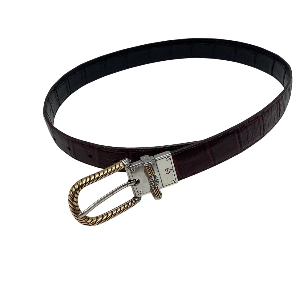 Brighton Brown Crocodile Embossed Leather Belt Two Tone Rope Buckle PN1249 30